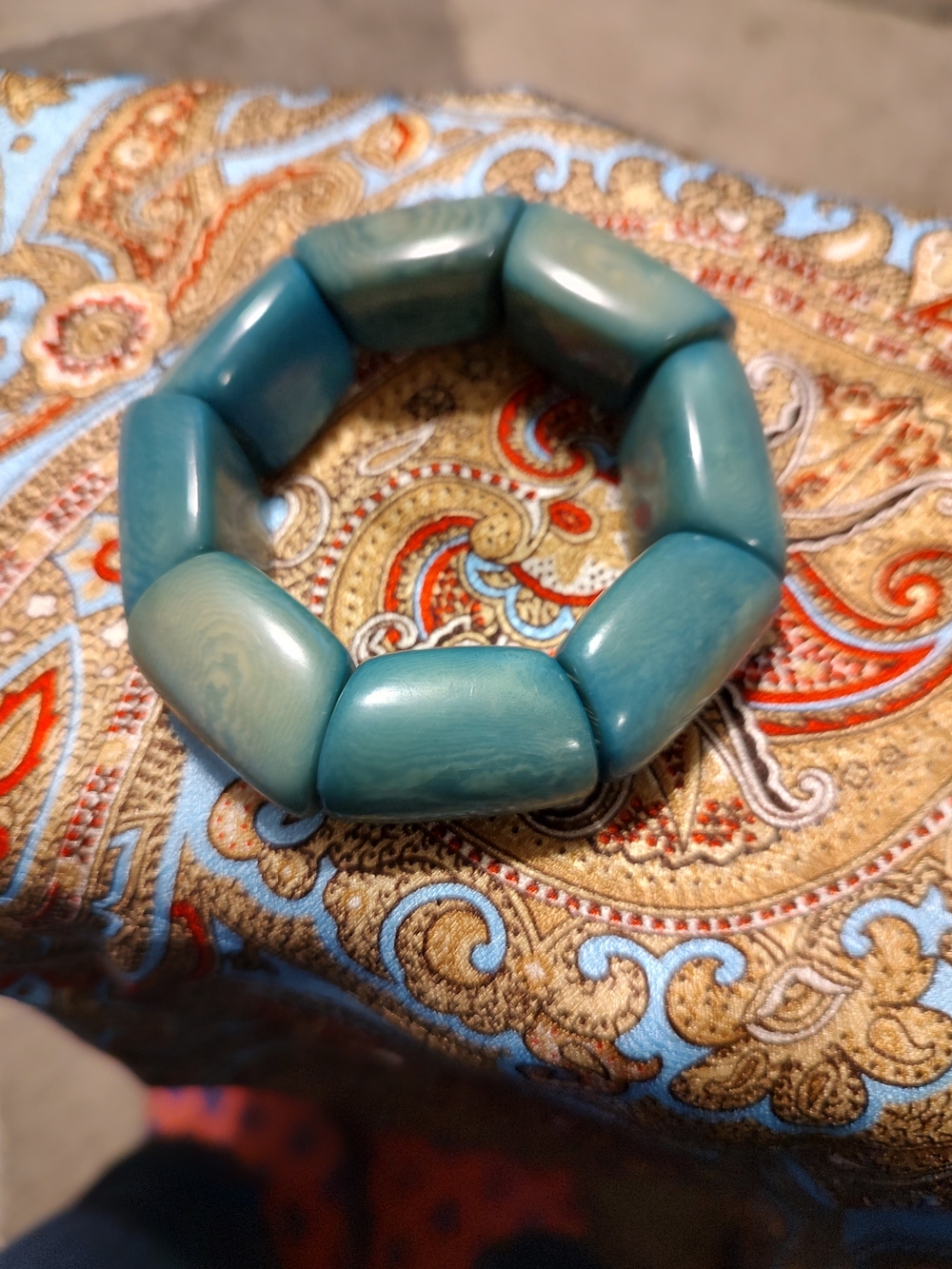 Vintage Teal Blue Stone Stretch Bracelet - Women Jewelry